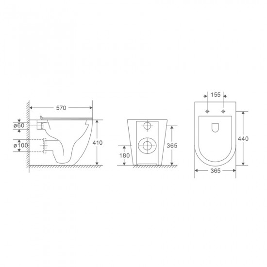 Унітаз підлоговий безбачковий Mixxus Premium ELLIPSE-0701-T1 570х365х410mm, система змиву TORNADO 1
