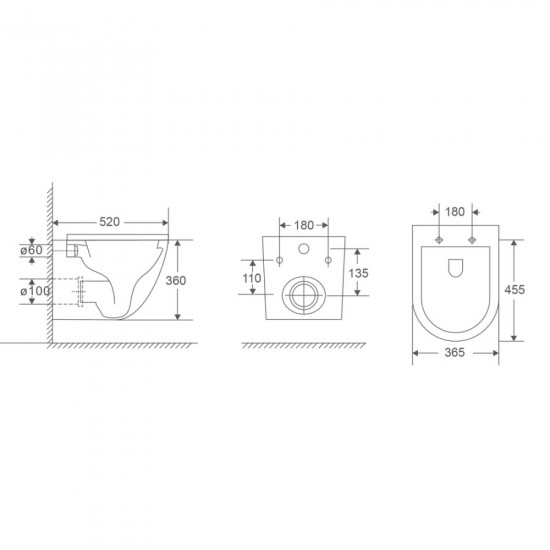 Унітаз підвісний Mixxus Premium Ellipse-0303-T3 520x365x360mm, система змиву Tornado 3.0 (MP6465)