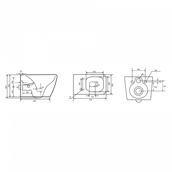 Унітаз-біде підвісний Mixxus Premium QUADRO-1301-R 510x350x345mm система змиву RIMLESS (MP6658)