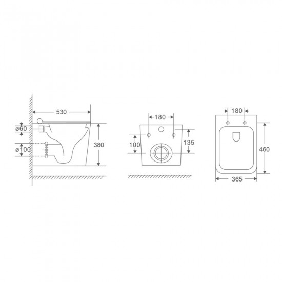 Унітаз підвісний Mixxus Premium Quadro-0302-R 530x360x365mm, система змиву Rimless (MP6454)