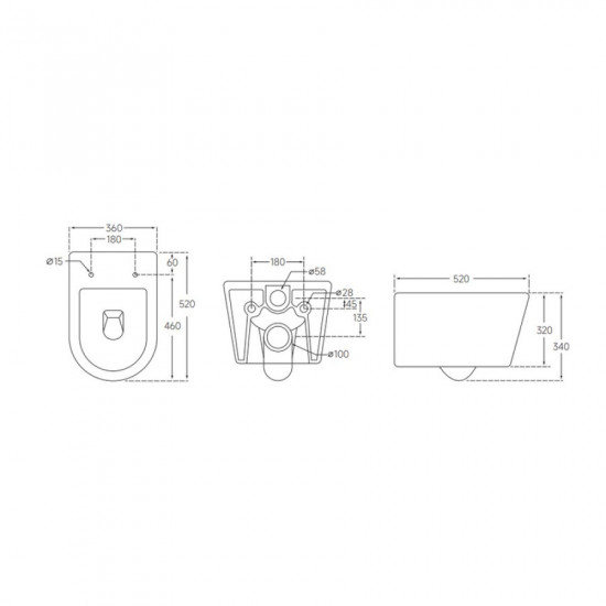 Унитаз подвесной Mixxus BEVEL-0302-T3 520x360x365mm, система смыва TORNADO 3.0 (MI6705)