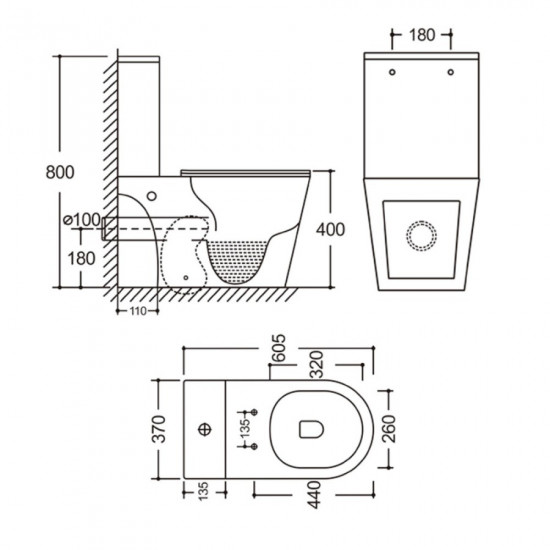 Унітаз-компакт Mixxus BEVEL-0405-R 605х370х800mm, система змиву RIMLESS (MI6728)