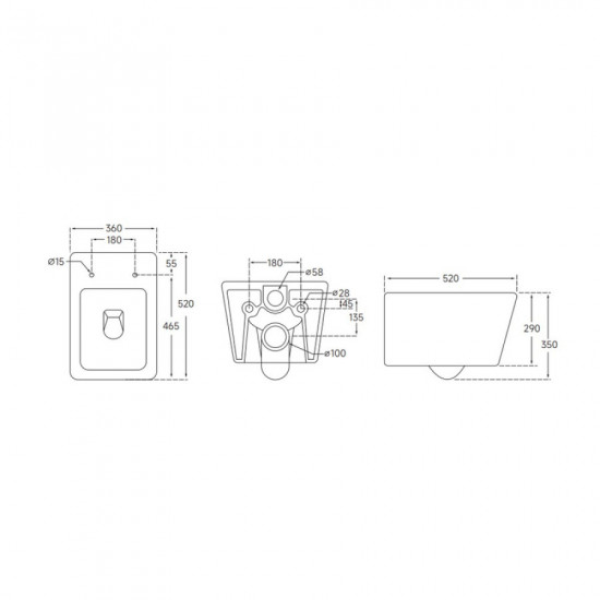 Унітаз підвісний Mixxus QUADRO-0304-R 520x360x365mm, система змиву RIMLESS (MI6707)