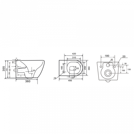 Унітаз підвісний Mixxus Premium ELLIPSE-0308-T3 GRAY 490x360x360mm система змиву TORNADO 3.0 (MP665