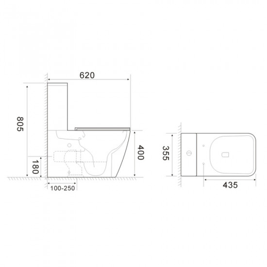 Чаша унітазу-компакту Mixxus Quadro-0404-T1 Bowl 660х360х820 Tornado 1.0 без сидіння (MI8342)