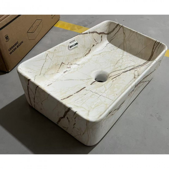 Раковина накладна Mixxus Premium QUADRO-0208 MARBLE 480х315х140mm з переливом (MP6518)