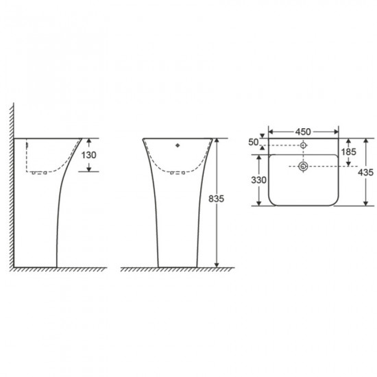 Раковина моноблок Mixxus BEVEL-1101 с отверстием под смеситель и переливом 450х435х835mm (MI6697)