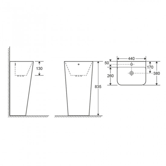 Раковина моноблок Mixxus STYLE-1101 с отверстием под смеситель и переливом 440х380х830mm (MI6696)