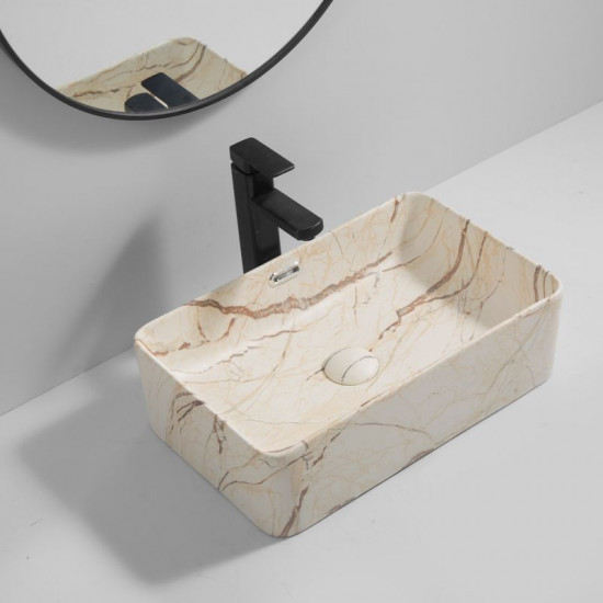 Раковина накладна Mixxus Premium QUADRO-0208 MARBLE 480х315х140mm з переливом (MP6518)