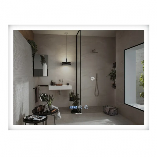 Зеркало Mixxus FLAT MR04-80x60 с LED Touch, Anti-fog, димером, регулировкой яркости, часами
