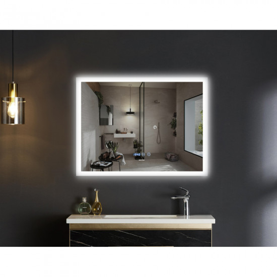 Зеркало Mixxus FLAT MR04-80x60 с LED Touch, Anti-fog, димером, регулировкой яркости, часами