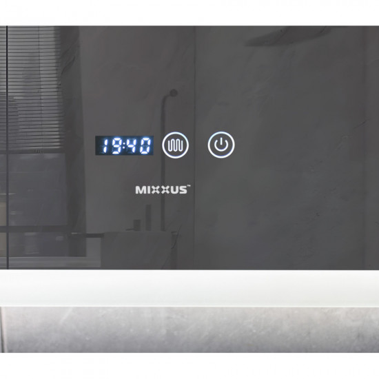 Зеркало Mixxus FLAT MR04-80x60 с LED Touch, Anti-fog, димером, регулировкой яркости, часами