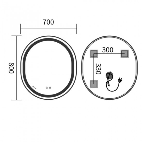 Дзеркало Mixxus Premium ELLIPSE MV05-80x70-REVERSE BLACK (LED Touch, Anti-fog, димер(3-6kK))(MP6646