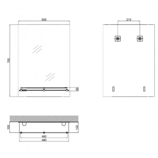 Дзеркало настінне Zerix SANSA MRZ05-500x700x105 прямокутне з полицею (ZX5627)