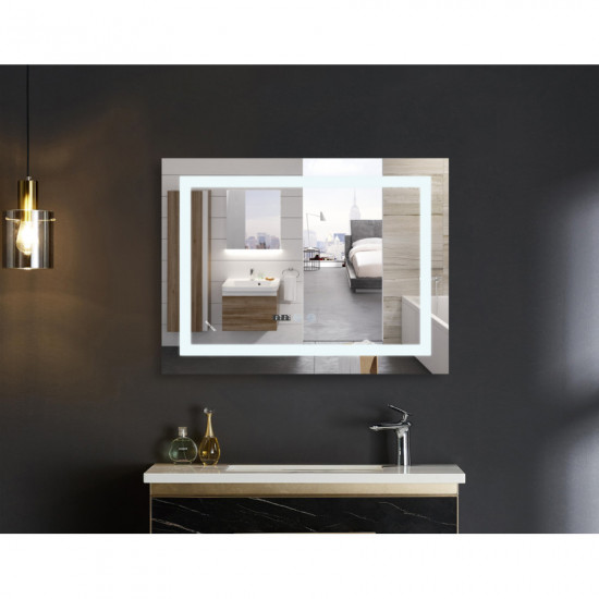 Дзеркало Mixxus WARM MR02-80x60-CASE з LED Touch, Anti-fog, димером, рег. яскравості, годинником (M