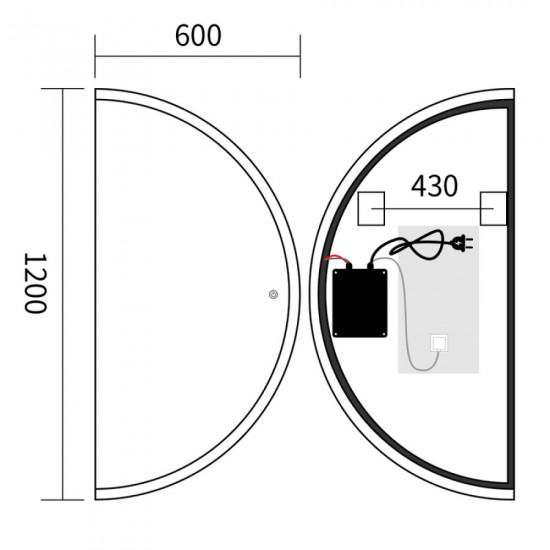 Дзеркало Mixxus Premium TOPPER MS03-60x120 (LED Touch, Anti-fog, димер (3-6,5kK)) (MP6635)