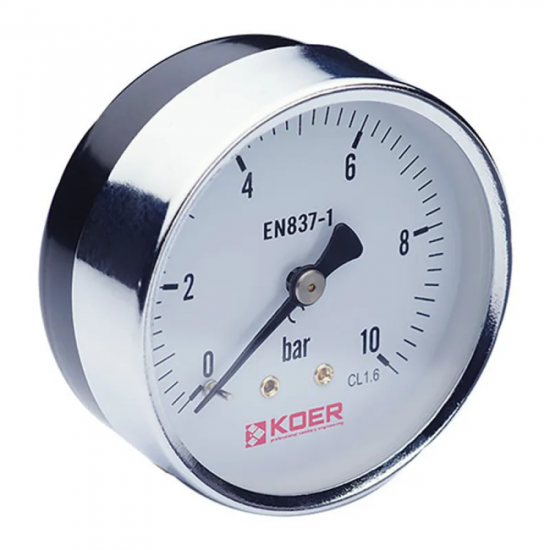 Манометр аксіальний (KOER KM.611A) (0-10 bar), D 63мм, 1/4''-1/2'' (KR0212)