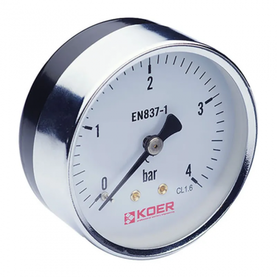 Манометр аксіальний (KOER KM.611A) (0-4 bar), D 63мм, 1/4''-1/2'' (KR0210)