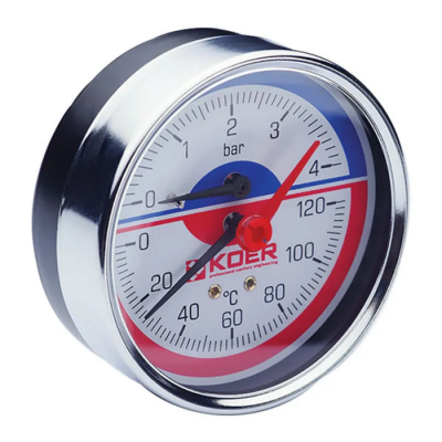 Термо-мнометр аксиальный (KOER KM.812A) (0-4 bar), D 80мм, 1/4''-1/2'' (KR0221)
