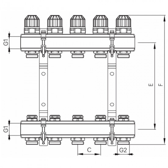 Коллекторный блок с термостатическими клапанами Koer KR.1100-02 1"x2 ways (KR2628)