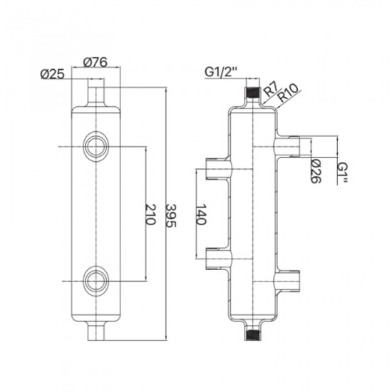 Гидрострелка Koer KR.S1031 2/2 (с воздухоотводом и дренажным краном) 1"НР SUS304 (KR2958)