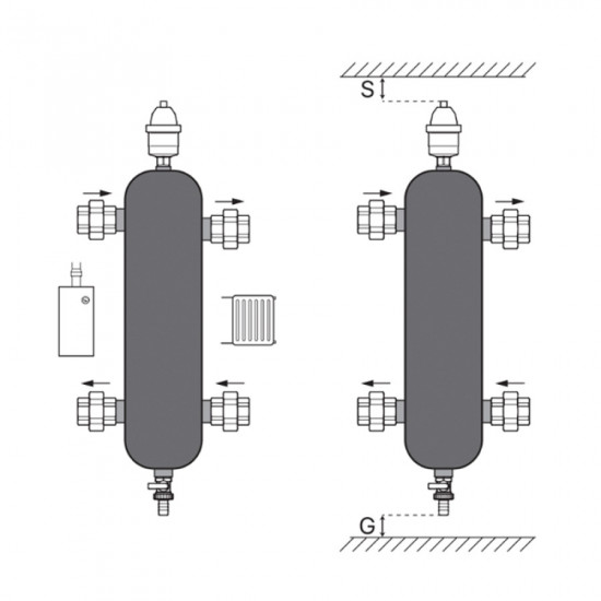Гидрострелка Koer KR.S1032 4/2 (с воздухоотвод. и дренаж. краном) 1"НР SUS304 (KR2959)