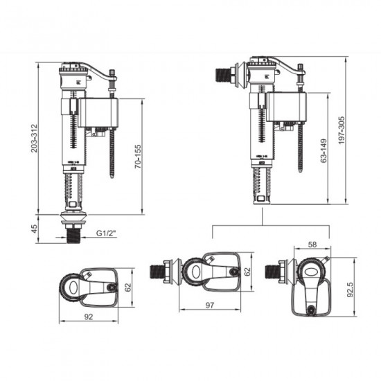 Арматура наполняющая Koer KT-0101-1/2" с универсальным подключением и латунной резьбой 1/2"