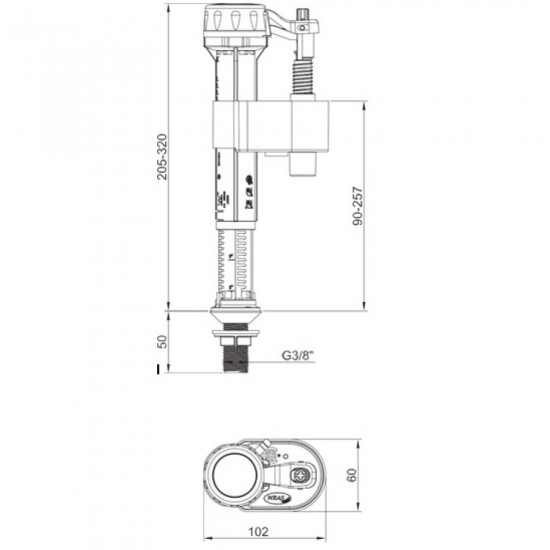 Арматура наполняющая Koer KT-0103-3/8" с нижним подключением и латунной резьбой 3/8" (KR5332)