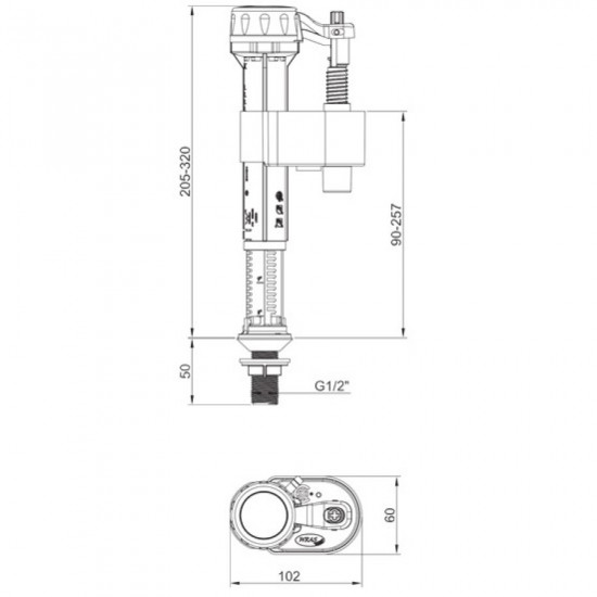 Наполнительная арматура Koer KT-0103-1/2" с нижним подключением и латунной резьбой 1/2" (KR5331)