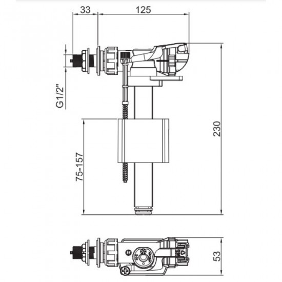 Арматура наполняемая Koer KT-0105-1/2" с боковым подключением и латунной резьбой 1/2" (KR533