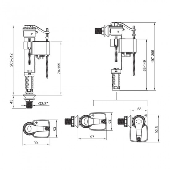 Комплект арматури Koer KT-0304-3/8": наповнювальна з універс. підв. + Холдер для пігулок для унітаз