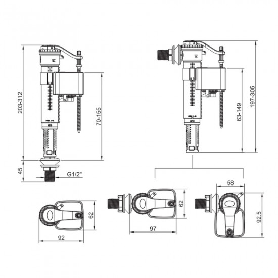 Комплект арматури Koer KT-0304-1/2": наповнювальна з універс. підв. + Холдер для пігулок для унітаз