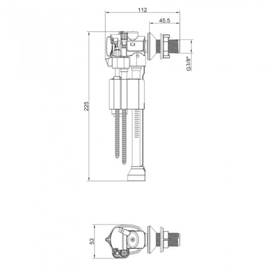 Арматура наповнювальна Koer KT-0107-3/8" з боковим підведенням та латунним різьбленням 3/8" (KR5832