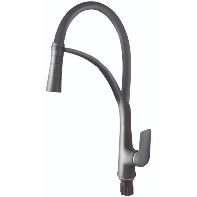 Змішувач для кухні Plamix Lucas-017 SET Graphite Refl.Grey з підведенням (Колір графіт+сил.вилив сірий) (PM0723)