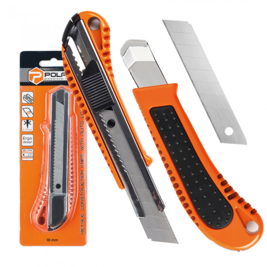 Ніж будівельний Polax металевий з висувним лезом, авто замок 18 мм (23-005)