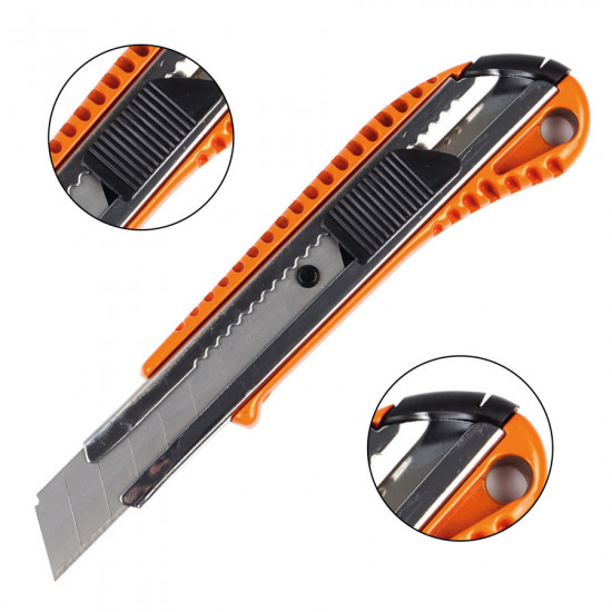 Ніж будівельний Polax металевий з висувним лезом, авто замок 18 мм (23-005)