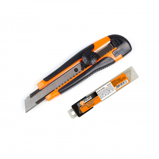 Ніж посилений прогумований та комплект лез сегментних 18 мм, 10 шт. Polax (335-70)