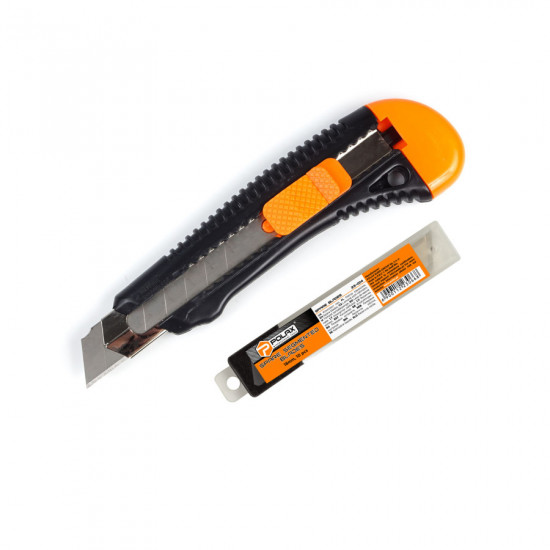 Ніж посилений пластиковий та комплект лез сегментних 18 мм, 10 шт. Polax (335-71)