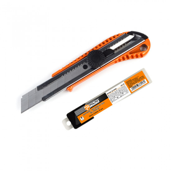 Ніж металевий та комплект лез сегментних 18 мм., 0.5 мм., 10 шт. Polax (335-73)