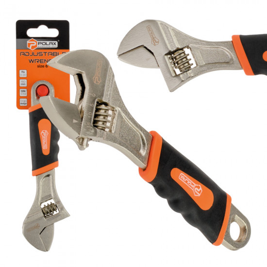 Ключ розвідний Polax з прогумованою рукояткою 150 мм (25-017)