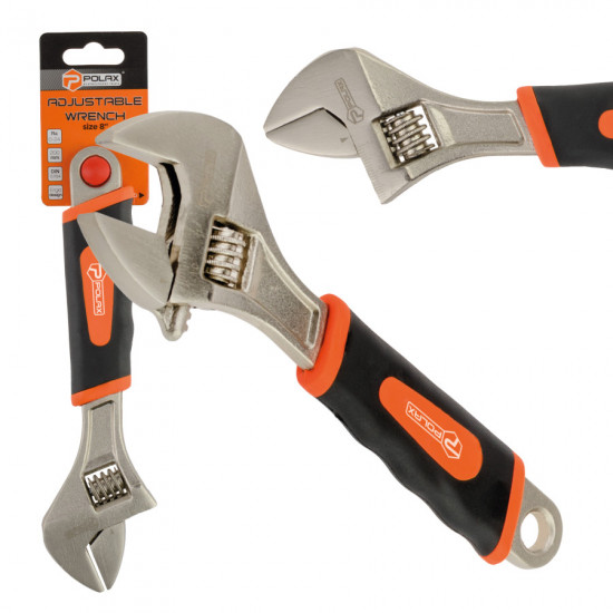 Ключ розвідний Polax з прогумованою рукояткою 200 мм (25-018)