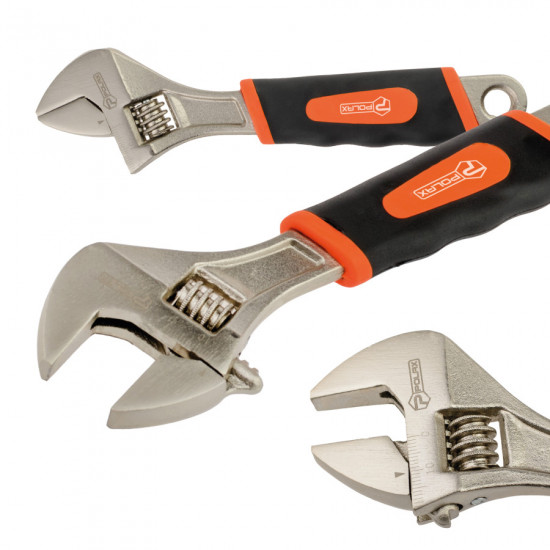 Ключ розвідний Polax з прогумованою рукояткою 200 мм (25-018)