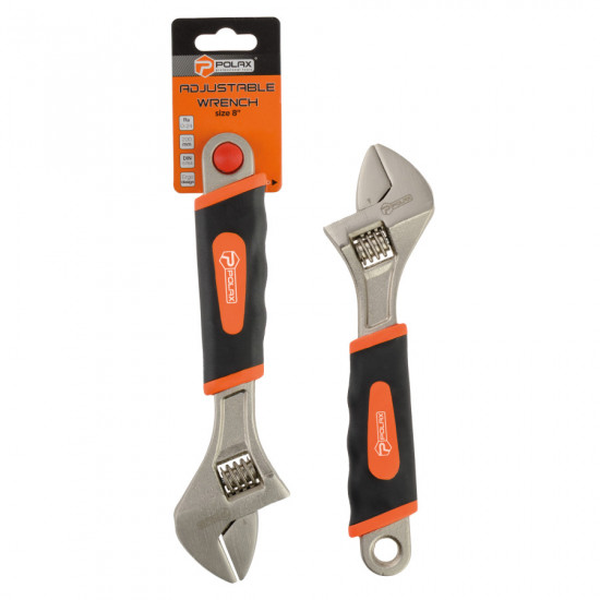 Ключ розвідний Polax з прогумованою рукояткою 200 мм (25-018)