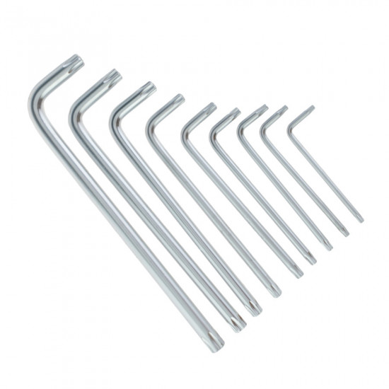 Набір шестигранних TORX ключів Polax Г-подібних подовжених, 9 предметів, Т10-Т50, Cr-V (25-008)