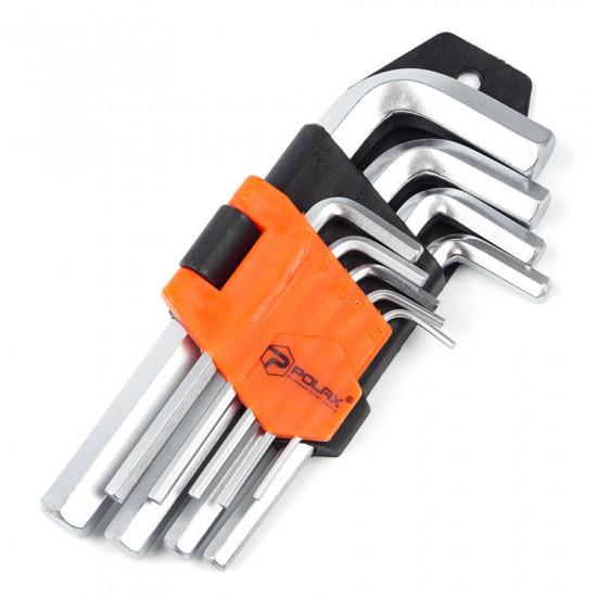 Набір шестигранних ключів Polax Г-подібних 9 предметів, 1.5-10 мм, Cr-V (25-005)
