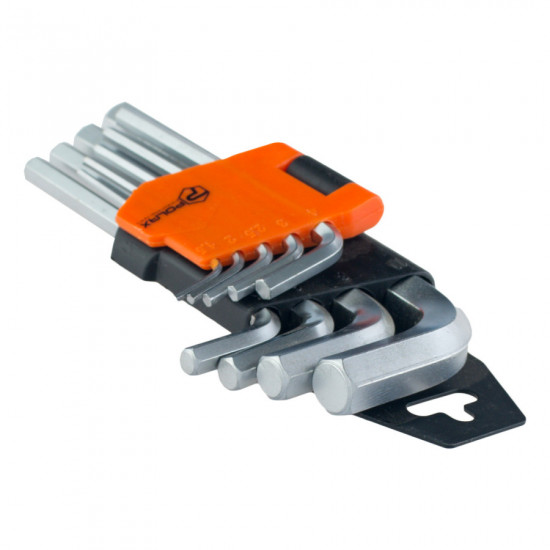 Набір шестигранних ключів Polax Г-подібних 9 предметів, 1.5-10 мм, Cr-V (25-005)