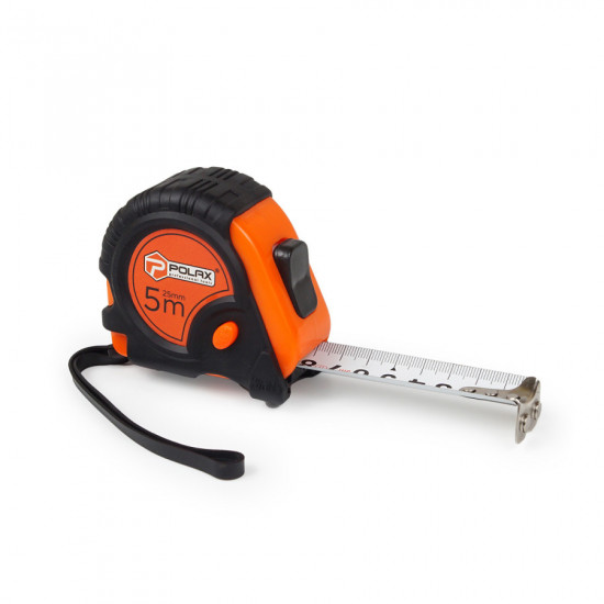 Рулетка Polax вимірювальна будівельна гумовий корпус магнітна 2 стопа фіксатор 5 м х 25 мм (29-012)