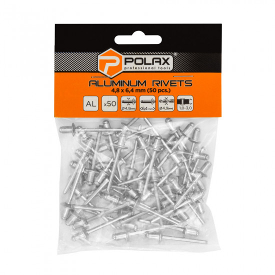 Заклепки алюмінієві витяжні 4,8 х 6,4 мм Polax (37-014)