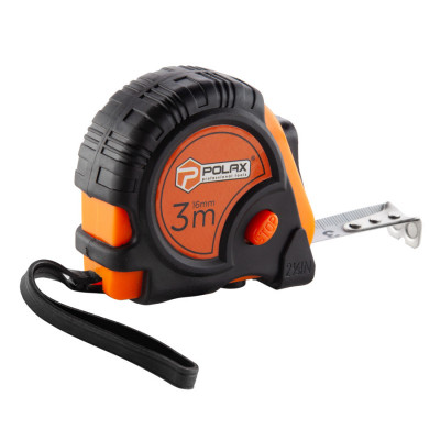 Рулетка Polax вимірювальна будівельна гумовий корпус магнітна 2 стопа фіксатор 3 м х 16 мм (29-011)