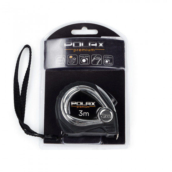 Рулетка Polax вимірювальна будівельна гумова Преміум нейлонове полотно автостоп магніт 3 м х 16 мм (29-008)